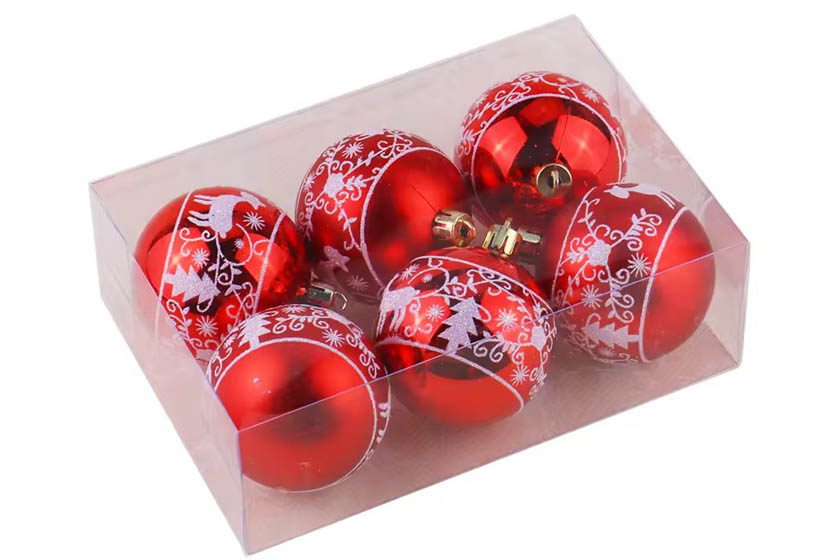 plastic kerstballen met bedrukking in geschenkdoos